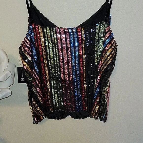 INC Women's Multi Color Stripe Sequined Glam Adjustable Strap Top XXL NWT - Picture 6 of 11